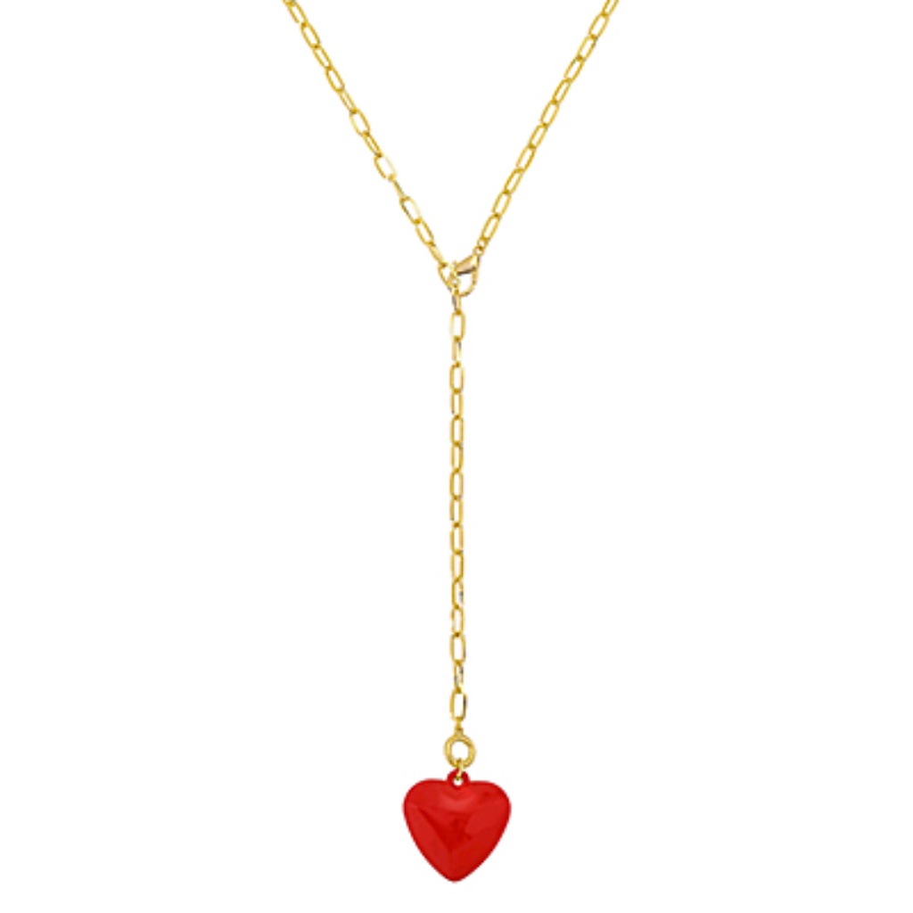 Gold Chain Necklace With Red Heart Pendant